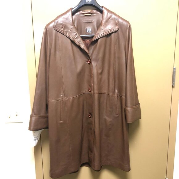 Leather Cognac Coat - Picture 1 of 2